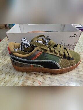PUMA Suede Peace And Love Flagship Camo Lace Up  Mens Green Sneakers Casual Shoe